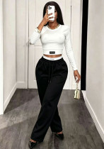 Women’s Plus Size Casual Round Neck Short Sleeve Crop Top and High Waist Drawstring Wide Leg Sweatpants Set Women’s Plus Size Casual Round Neck Short Sleeve Crop Top and High Waist Drawstring Wide Leg Sweatpants Set