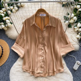 Women’s Summer Fashion Satin Slim Fit Career Shirt