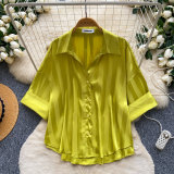 Women’s Summer Fashion Satin Slim Fit Career Shirt