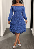 Women’s Casual Loose Slim Fit Off Shoulder Wrinkled Denim Dress