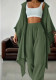 Women’s Summer Linen Three Piece Cropped Halter Neck Top and High Waist Wide Leg Pants Set