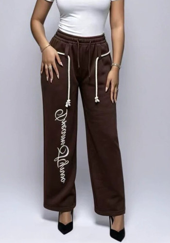 Women’s Plus Size Side Letter Print High Waist Drawstring Casual Straight Leg Sweatpants
