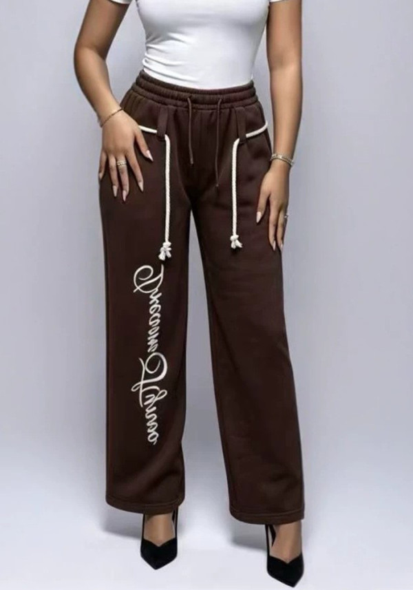 Women’s Plus Size Side Letter Print High Waist Drawstring Casual Straight Leg Sweatpants
