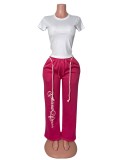 Women’s Plus Size Side Letter Print High Waist Drawstring Casual Straight Leg Sweatpants