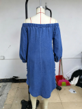 Women’s Casual Loose Slim Fit Off Shoulder Wrinkled Denim Dress