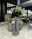 Women’s Plus Size Casual Round Neck Short Sleeve Crop Top and High Waist Drawstring Wide Leg Sweatpants Set