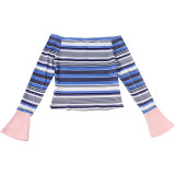 Women’s Fall Off Shoulder Striped Color Block Printed Top