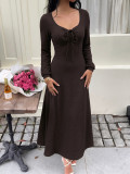 Women’s Fall & Winter Chic Square Neck Slim Waist Long Sleeve Dress