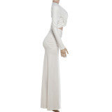 Women’s Fall Chic Solid Color Off Shoulder Cropped Wrinkled Top and Long Skirt Set