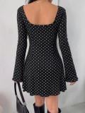 Women’s Fall & Winter Chic Lace V Neck Long Sleeve Polka Dot Mini Dress