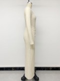 Women’s Fall & Winter Knitted Irregular Long Sleeve Square Neck Slit Bodycon Dress