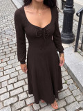 Women’s Fall & Winter Chic Square Neck Slim Waist Long Sleeve Dress