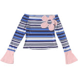 Women’s Fall Off Shoulder Striped Color Block Printed Top
