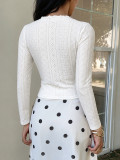 Women’s Fall & Winter Knitted Slim Fit Jacquard Tie Front V Neck Shirt