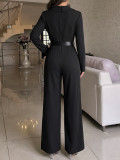 Women’s Fall & Winter Chic Elegant Career High Waist Belted Slit Jumpsuit