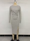 Women’s Fall & Winter Knitted Bodycon Slim Fit Ribbed Knot Slit Dress