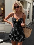 Women’s Summer Sleeveless Polka Dot Low Back Strap Mini Dress