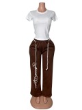 Women’s Plus Size Side Letter Print High Waist Drawstring Casual Straight Leg Sweatpants
