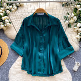 Women’s Summer Fashion Satin Slim Fit Career Shirt