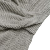 Women’s Fall & Winter Knitted Bodycon Slim Fit Ribbed Knot Slit Dress