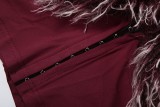 Women’s Fall Fashion Fur Collar Long Sleeve Top and Sexy Low Waist Faux Fur Mini Skirt Set