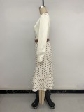 Women’s Fall & Winter V Neck Satin Shirt and Polka Dot Mermaid Skirt Set