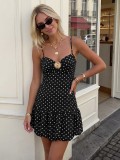 Women’s Summer Sleeveless Polka Dot Low Back Strap Mini Dress