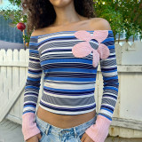 Women’s Fall Off Shoulder Striped Color Block Printed Top