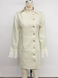 Women’s Fall & Winter Patchwork Lace Bell Sleeve Single Breasted Dress