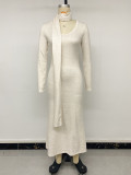 Women’s Fall & Winter Knitted Bodycon Slim Fit Square Neck Midi Dress with Scarf