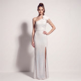Women’s Elegant Gradient Sequin Beaded Slash Shoulder Formal Party Slit Gown
