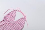 Women’s Summer Sexy Halter Neck Low Back Striped Printed Bodycon Dress