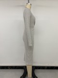 Women’s Fall & Winter Knitted Bodycon Slim Fit Ribbed Knot Slit Dress