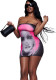 Women Sexy Strapless Print Bodycon Mini Dress
