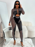 Women Autumn Long Sleeve Hollow Sexy Knit Jumpsuit