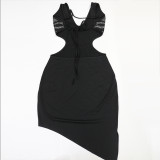 Women Sexy Backless Tie Beaded Irregular Bodycon Dress