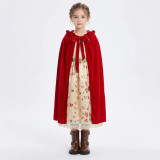 Halloween Kids Little Red Riding Hood Cosplay Floral Cape Two-Piece Stage Costume