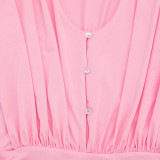 Women Autumn Solid Ruched Button Long Sleeve Bodysuit