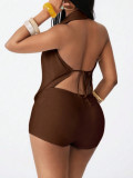 Women Summer Halter Neck Cowl Neck Backless Tie Strap Jumpsuit