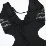 Women Sexy Backless Tie Beaded Irregular Bodycon Dress