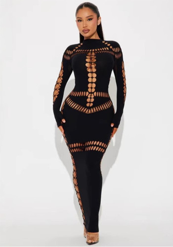 Women Spring Long Sleeve Hollow Sexy Bodycon Dress