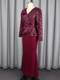 Women Sequin Floral Patchwork Long Sleeve Formal Party Elegant Dress