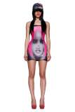 Women Sexy Strapless Print Bodycon Mini Dress
