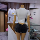 Women Moto Racing Print Short Sleeve Crop T-Shirt