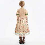 Halloween Kids Little Red Riding Hood Cosplay Floral Cape Two-Piece Stage Costume