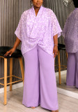 Plus Size Women Printed Top and Wide Leg Pants Two Piece Set