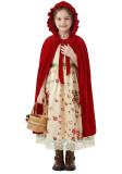 Halloween Kids Little Red Riding Hood Cosplay Floral Cape Two-Piece Stage Costume
