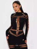 Women Spring Long Sleeve Hollow Sexy Bodycon Dress