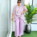 Plus Size Women Printed Top and Wide Leg Pants Two Piece Set