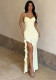 Women Summer Holidays Sexy Spaghetti Strap Ruffle Split Dress